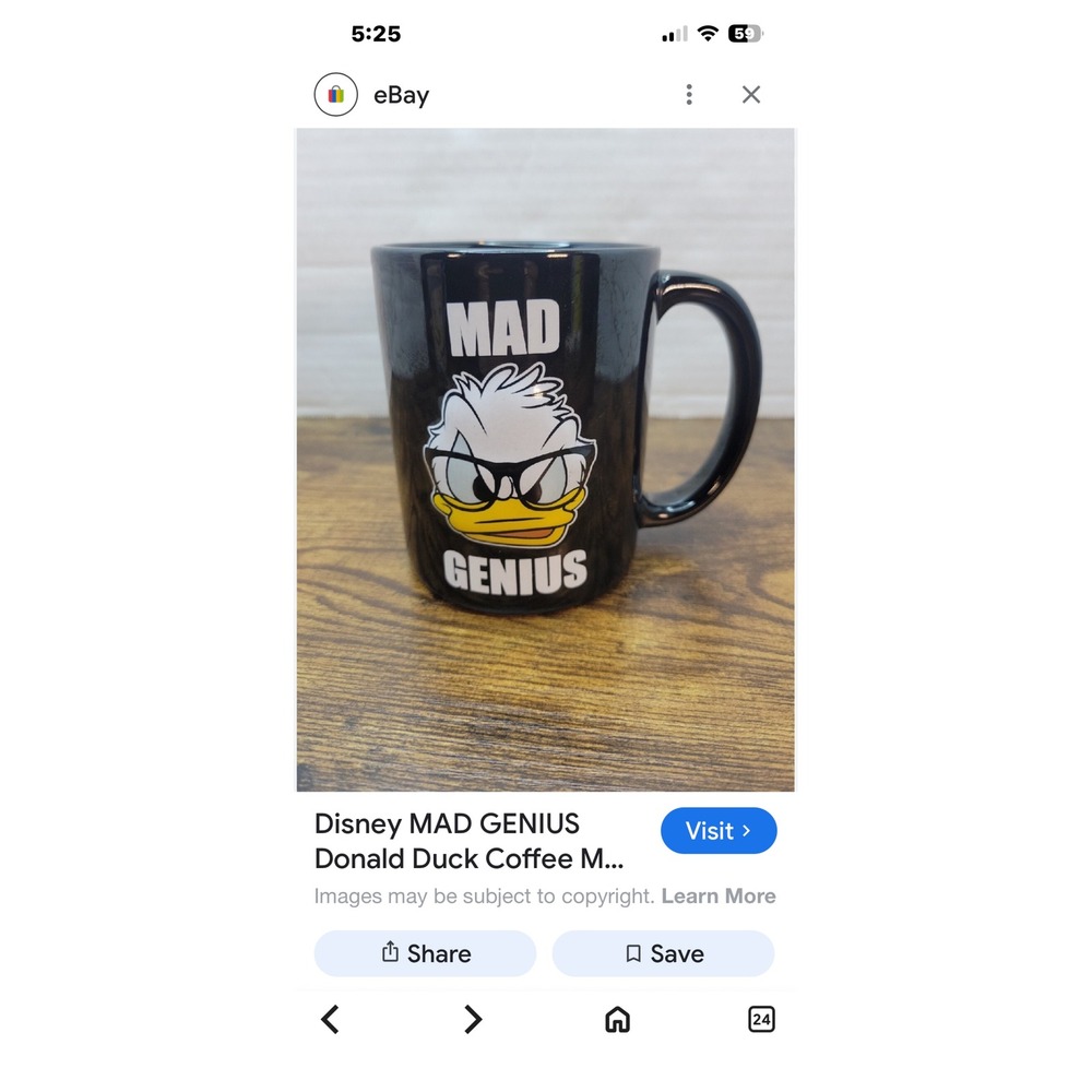 Disney Mad Genius Donald Duck Coffee Mug Black Ceramic
